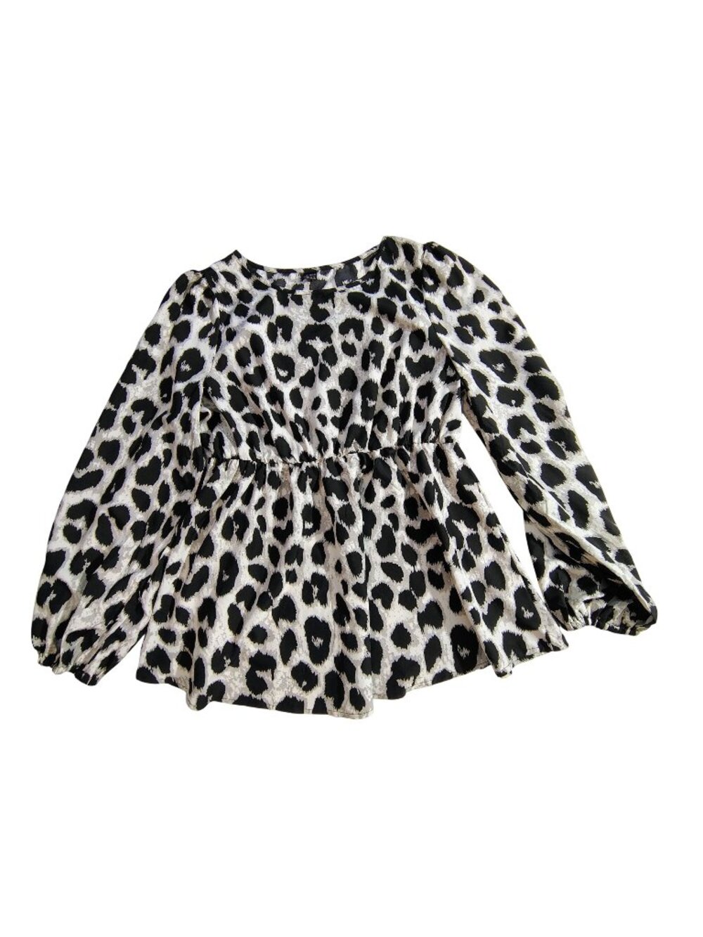 Shein Womens Black & White Animal Print Long Sleeve Peplum Blouse Size M
